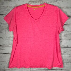 Xersion Neon Pink Athleisure V-Neck Short Sleeve T-Shirt Plus 2X